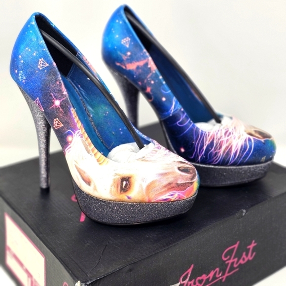 Iron Fist Unicorn Platform Heels | Graphic Faux Leather Glitter Sz 7 Legacy Glam - Picture 7 of 13